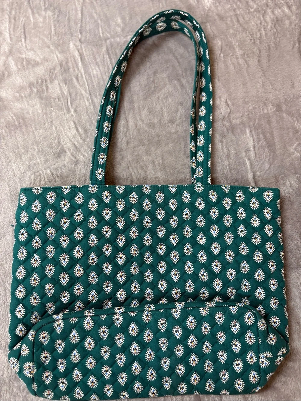 Vera Bradley Green Patterned Tote Bag with Embroidered Roosters